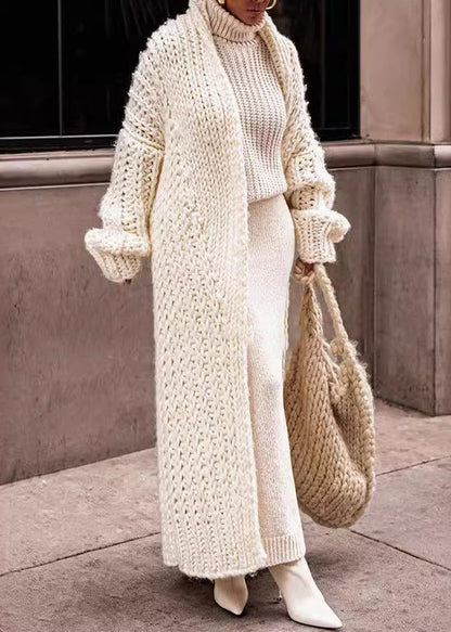 European and American Style White Puff Sleeve Knit Cardigan Qy002