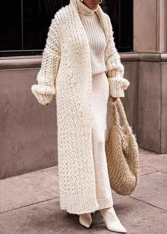 European and American Style White Puff Sleeve Knit Cardigan Qy002