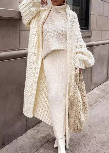 European and American Style White Puff Sleeve Knit Cardigan Qy002
