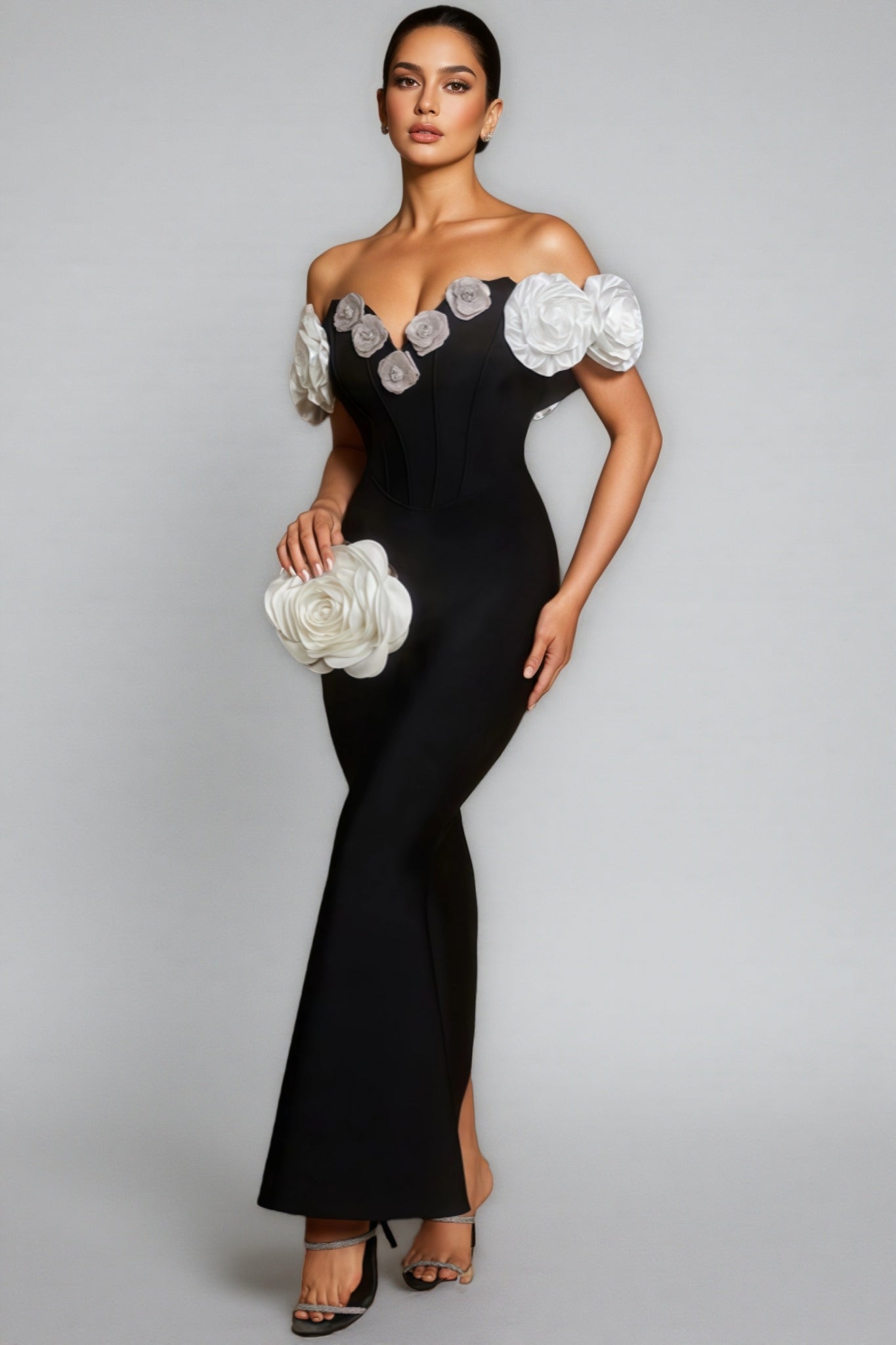Evian Off Shoulder Flower Bandage Maxi Dress