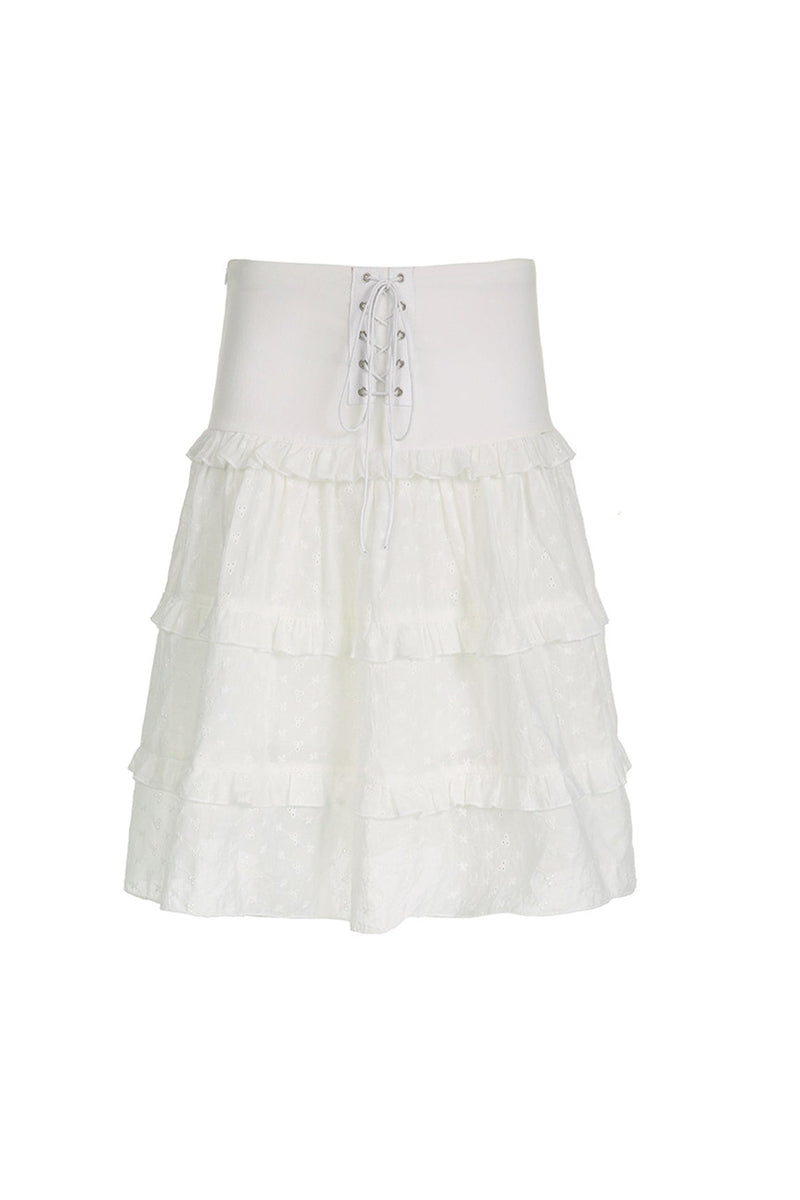 Eyelet Strap A-line Tiered Long Skirt