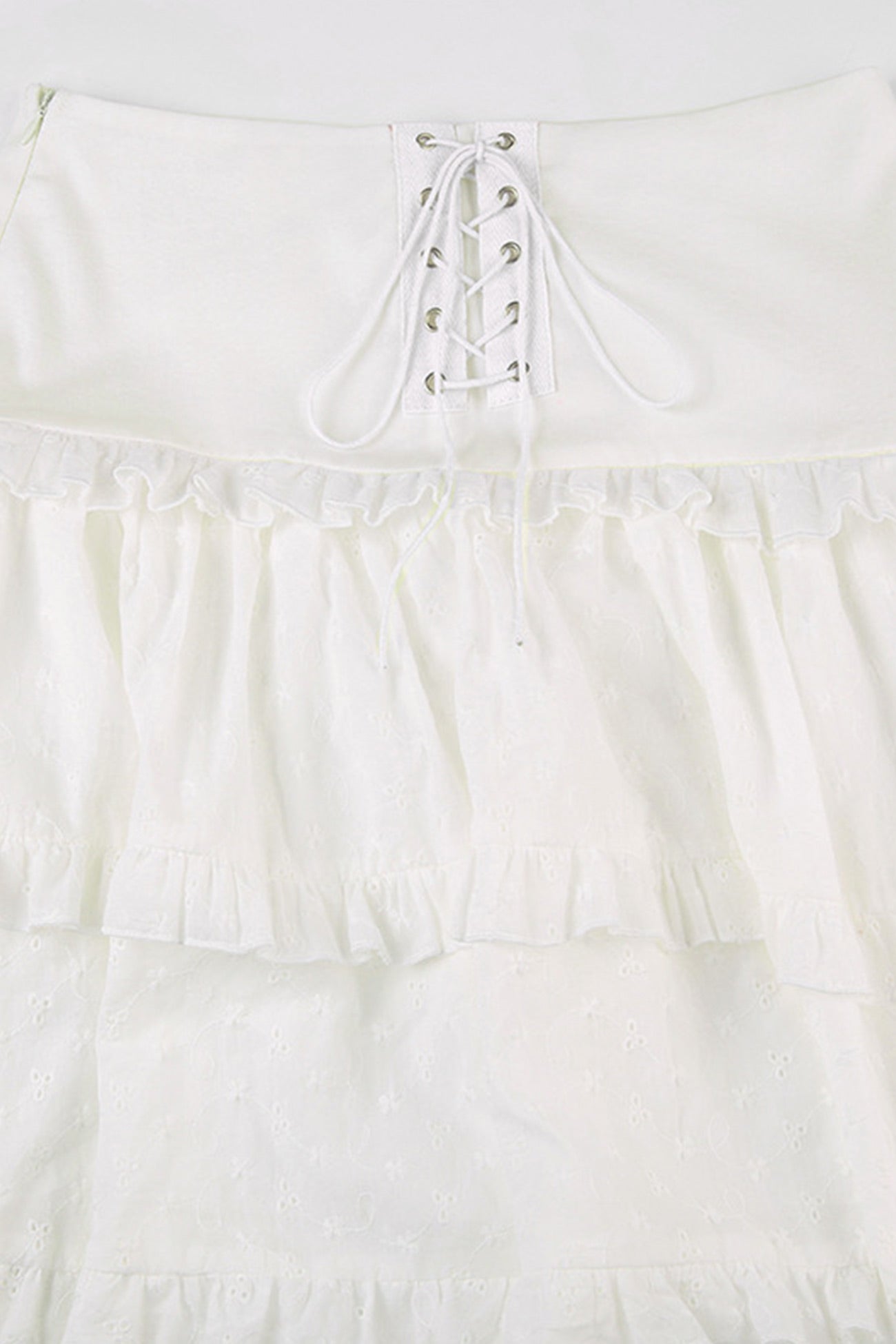 Eyelet Strap A-line Tiered Long Skirt