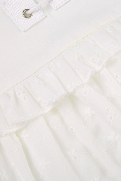 Eyelet Strap A-line Tiered Long Skirt