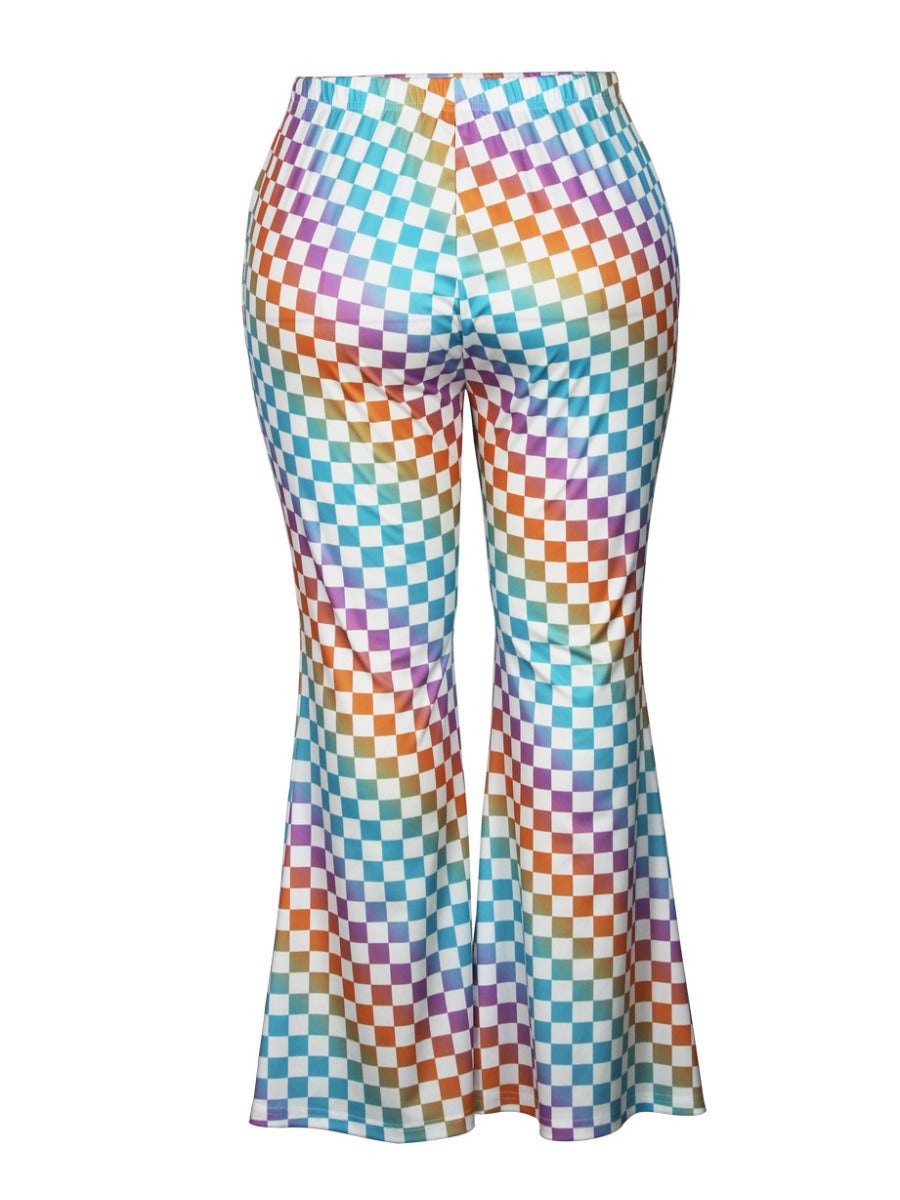 High Waist Gradient Plaid Print Flared Pants Ac203