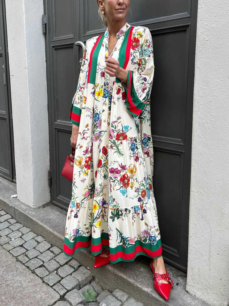 Resort Print Bell Sleeve Maxi Dress
