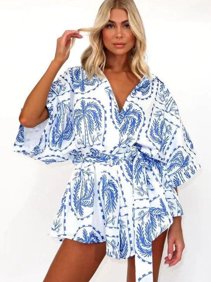 Loose Printed Summer Romper With Belt