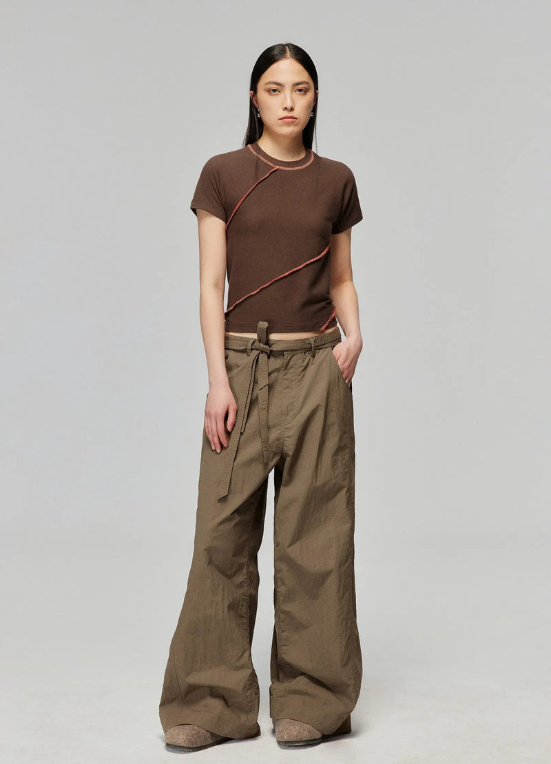 Ribbed T-shirt With Contrast Stitching