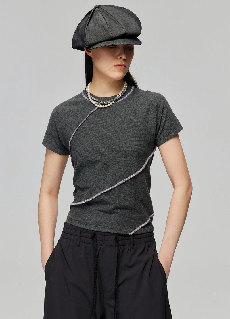Ribbed T-shirt With Contrast Stitching