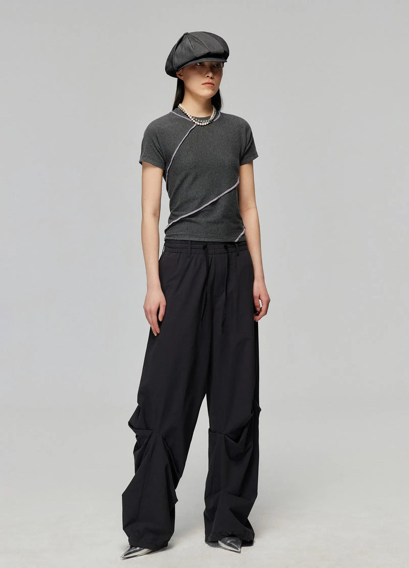 Ribbed T-shirt With Contrast Stitching
