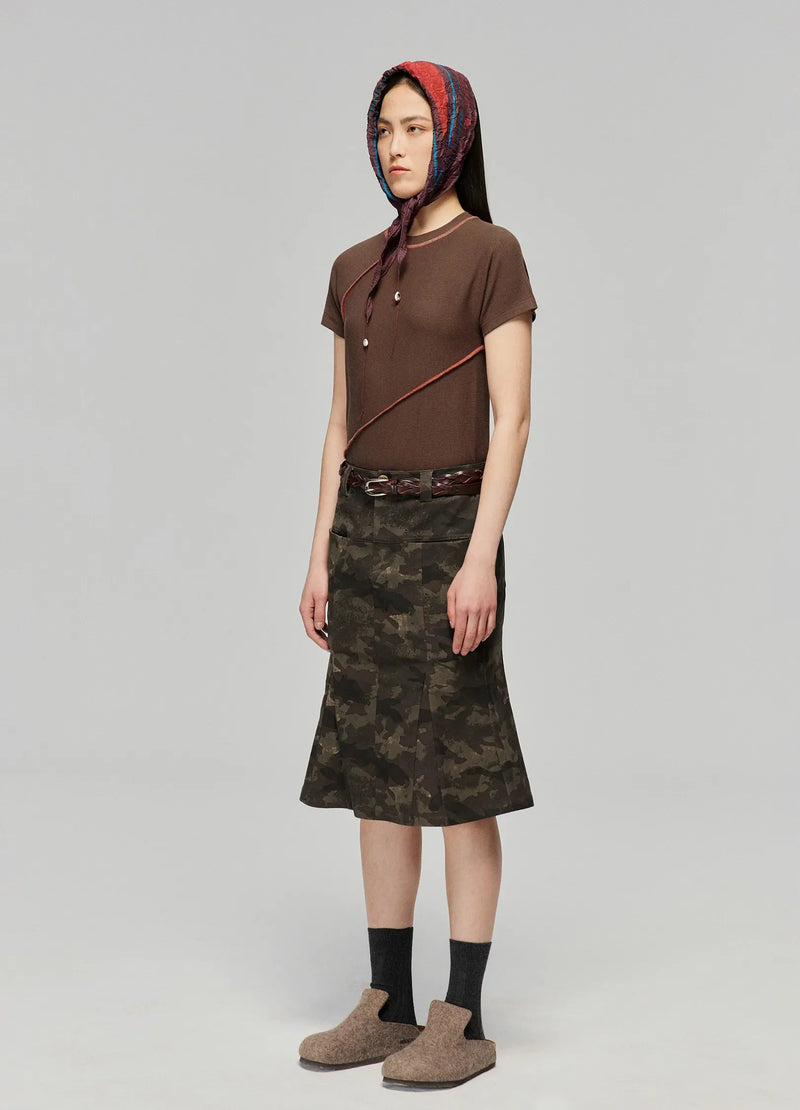 Ribbed T-shirt With Contrast Stitching