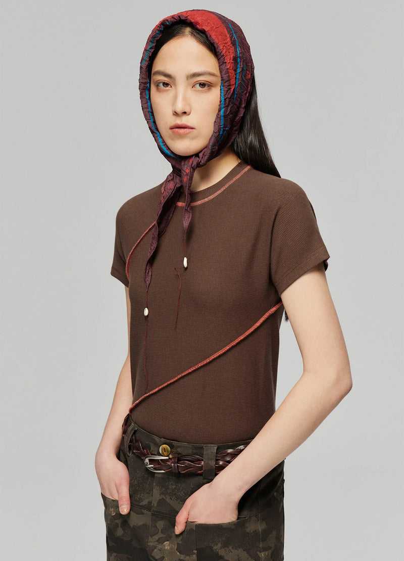 Ribbed T-shirt With Contrast Stitching