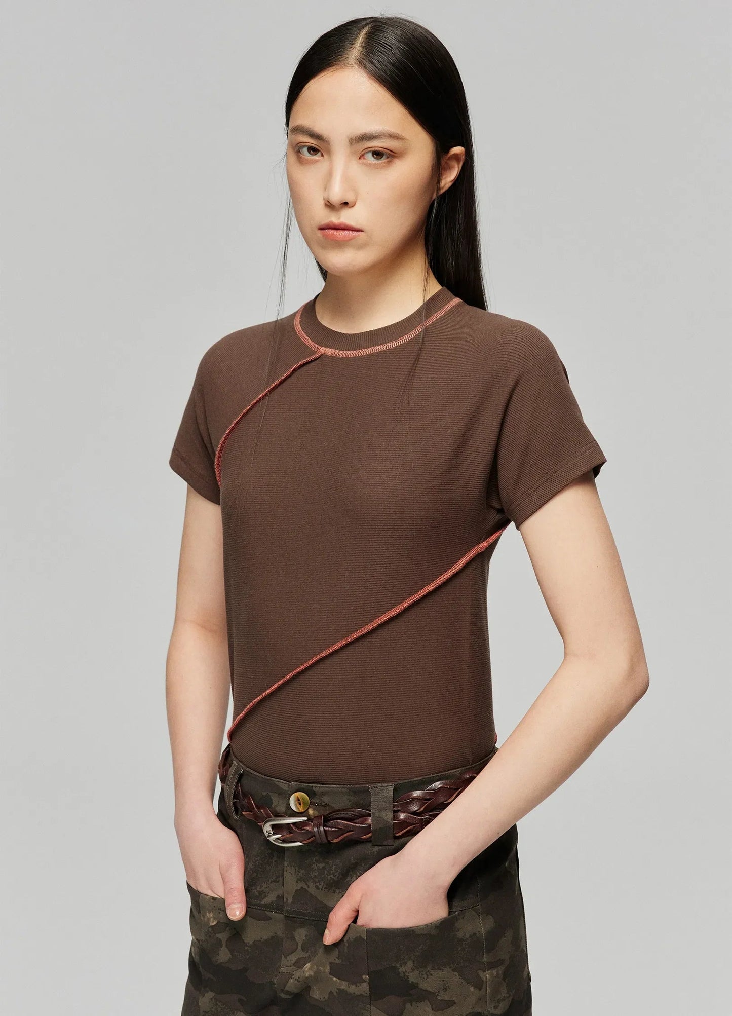 Ribbed T-shirt With Contrast Stitching