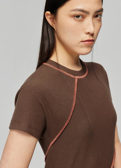 Ribbed T-shirt With Contrast Stitching