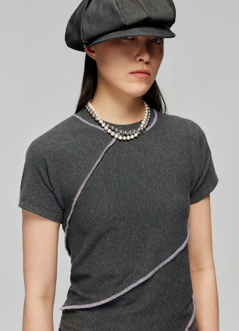 Ribbed T-shirt With Contrast Stitching