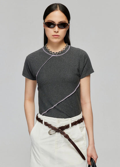 Ribbed T-shirt With Contrast Stitching