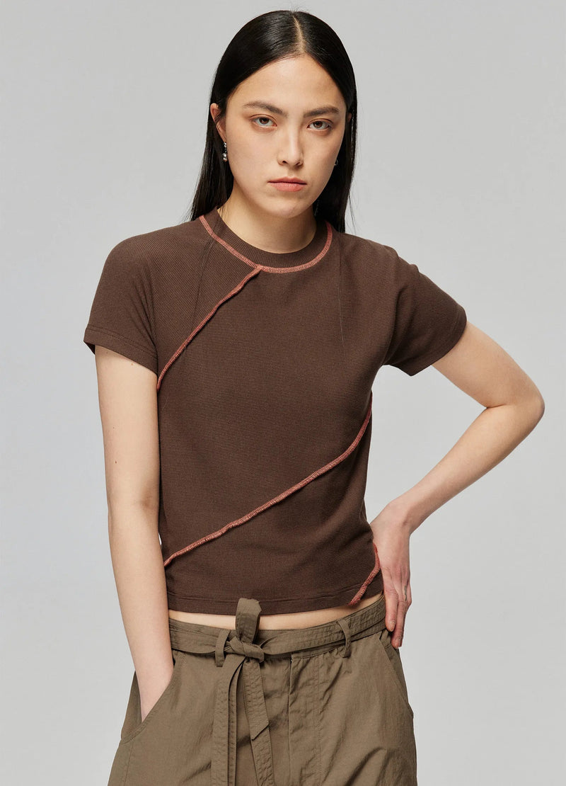 Ribbed T-shirt With Contrast Stitching