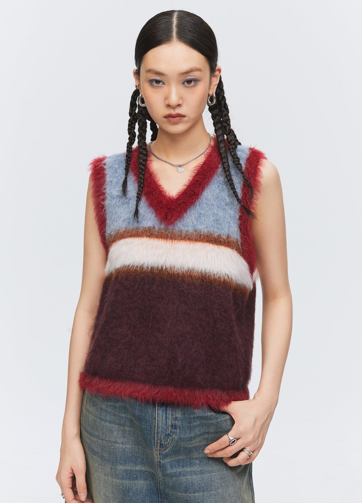 Versatile Fuzz Knit Sweater Vest