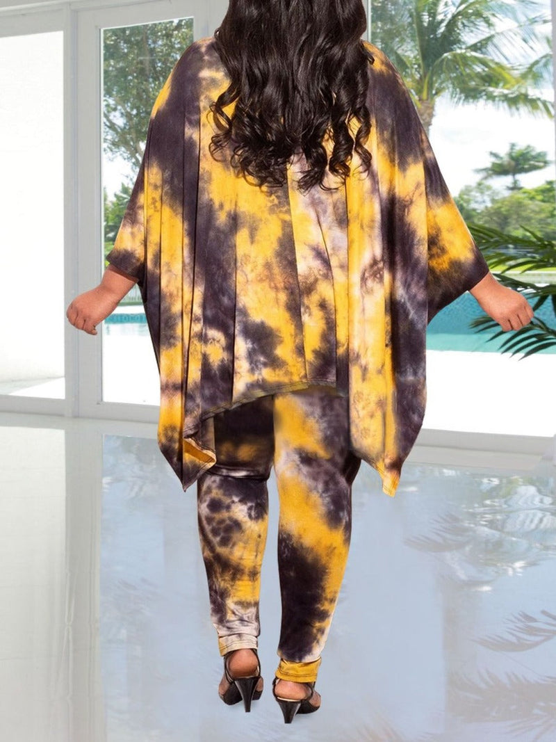 Batwing Sleeve Tie Dye Pants Set At9072