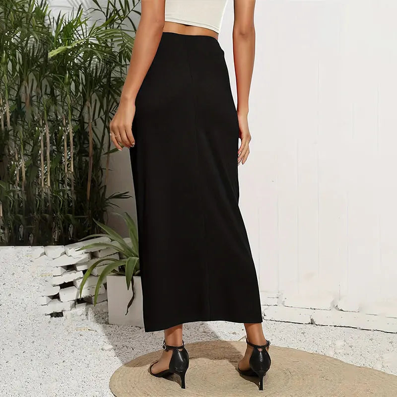 Autumn Summer Black Knitted Classical Knot Irregular Skirt