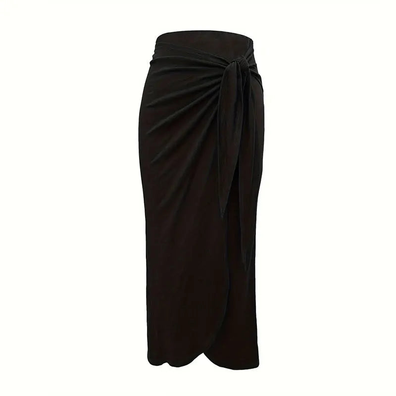 Autumn Summer Black Knitted Classical Knot Irregular Skirt