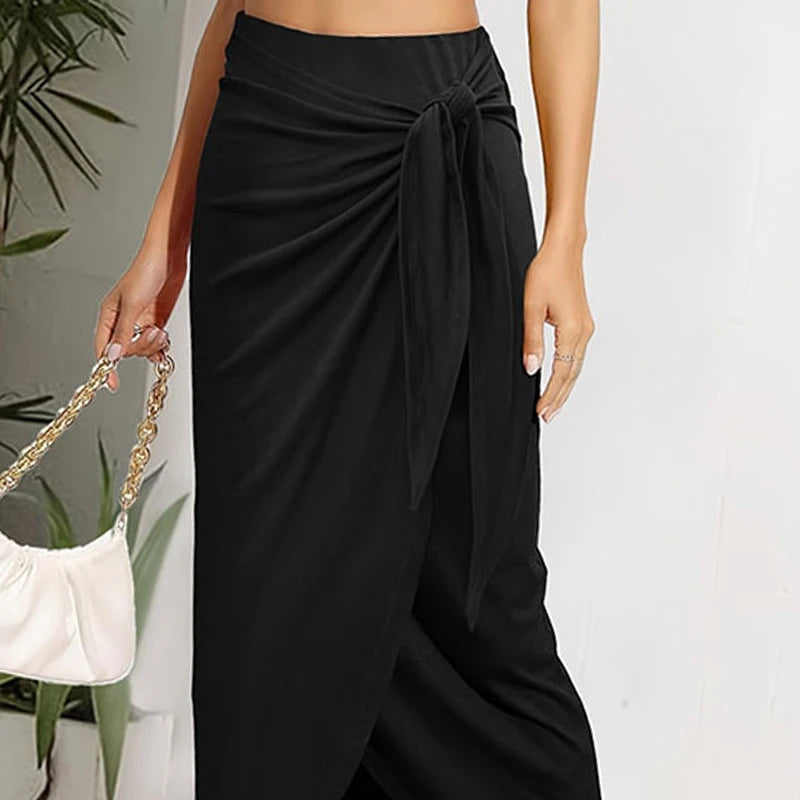 Autumn Summer Black Knitted Classical Knot Irregular Skirt