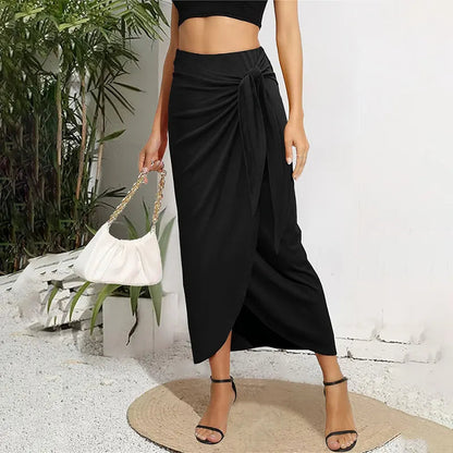 Autumn Summer Black Knitted Classical Knot Irregular Skirt