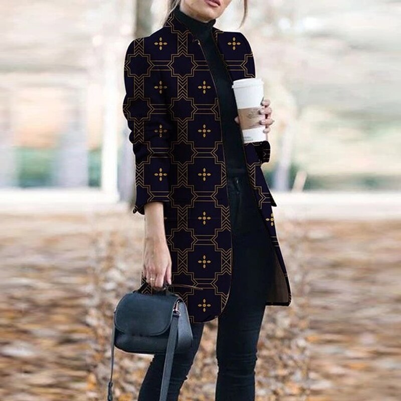 Dressbetty - Plaid Printing Long Thin Coat