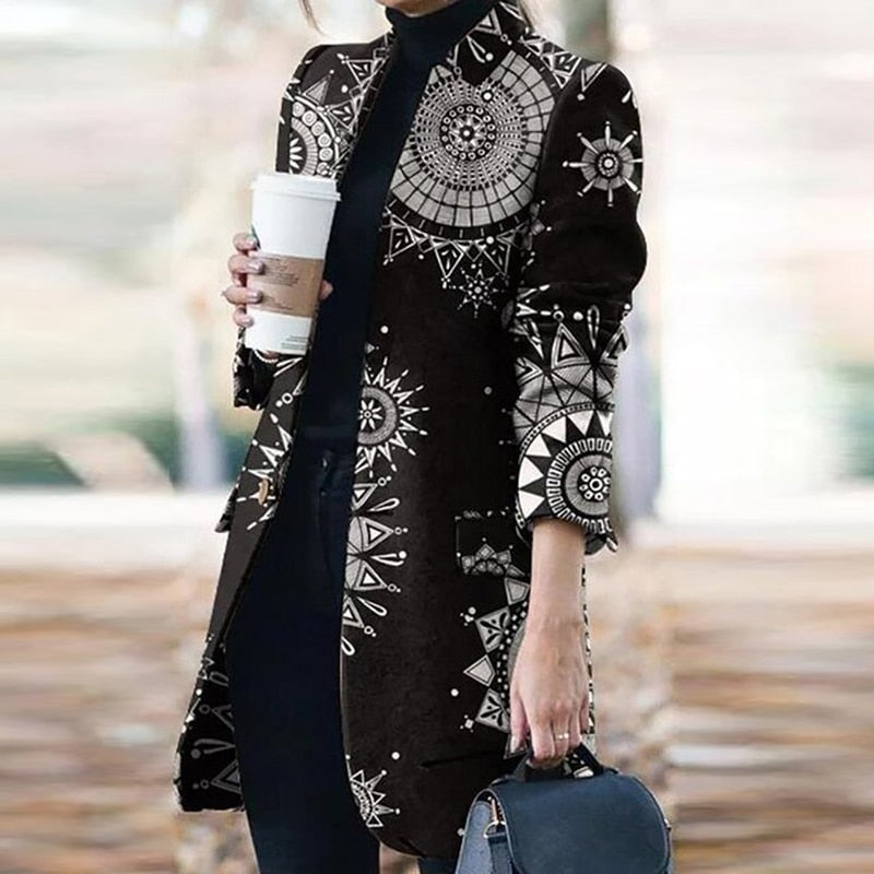 Dressbetty - Plaid Printing Long Thin Coat