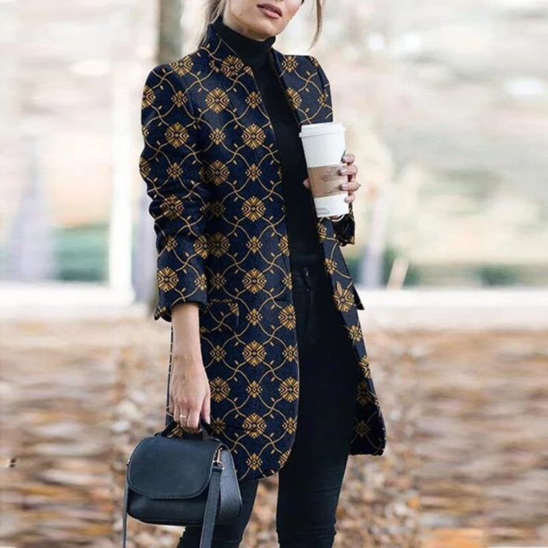 Dressbetty - Plaid Printing Long Thin Coat