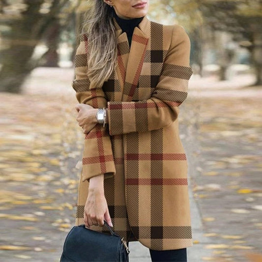 Dressbetty - Plaid Printing Long Thin Coat