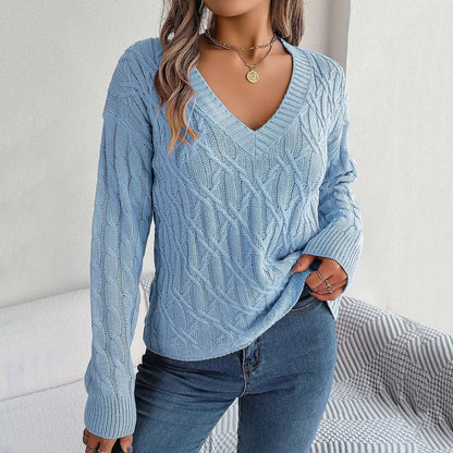 Long Autumn Winter V-neck Pullover Sweater