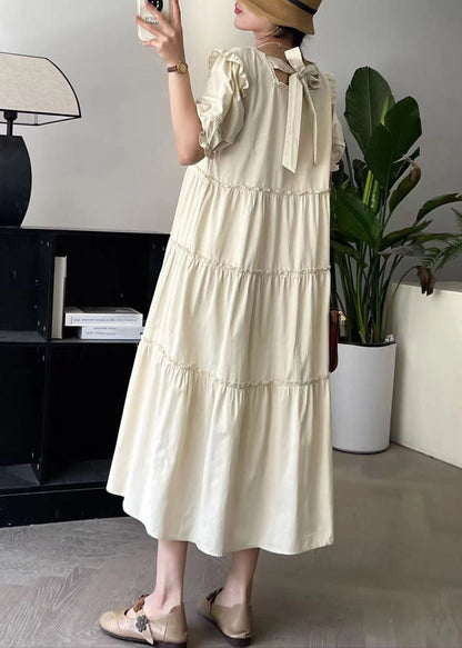 Apricot Square Collar Long Dress Short Sleeve Bv027