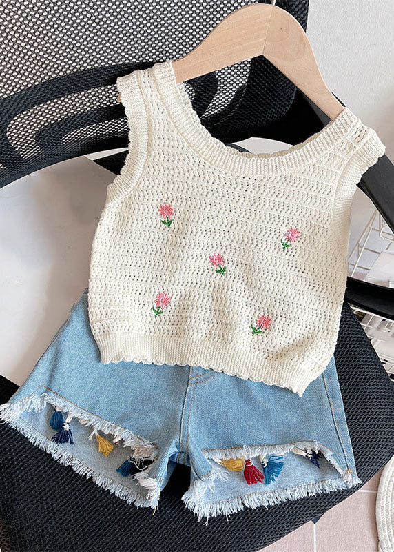 Beige Print Knit Vest and Shorts Two Pieces Set Summer Ss1005