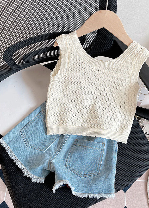 Beige Print Knit Vest and Shorts Two Pieces Set Summer Ss1005