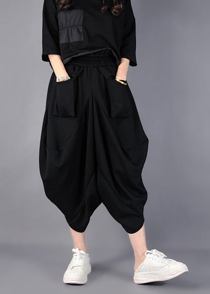 Black Asymmetrical Cotton Harem Pants Spring Yo021