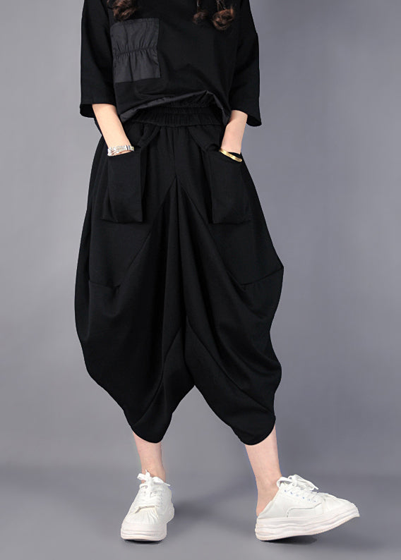 Black Asymmetrical Cotton Harem Pants Spring Yo021