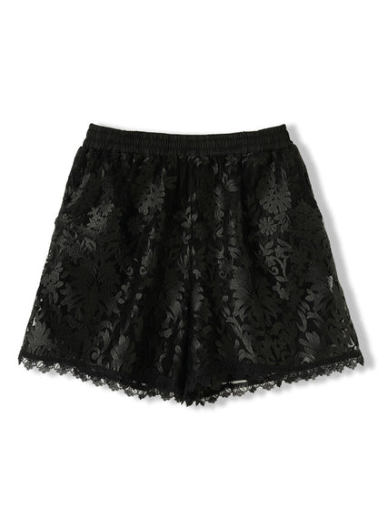 Black Embroidered Pockets Elastic Waist Lace Shorts Summer Ac1012