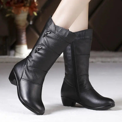 Black Middle Korean Low Heel Fleece Warm Anti Skid Ankle Boot