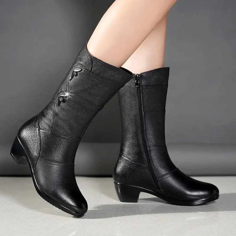 Black Middle Korean Low Heel Fleece Warm Anti Skid Ankle Boot
