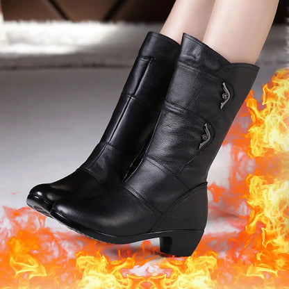 Black Middle Korean Low Heel Fleece Warm Anti Skid Ankle Boot