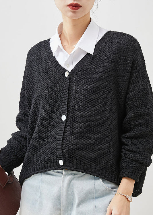 Black Oversized Button Knit Coat Spring Yu1037