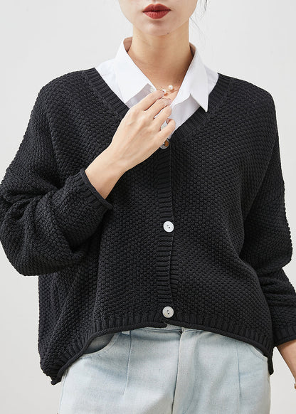Black Oversized Button Knit Coat Spring Yu1037