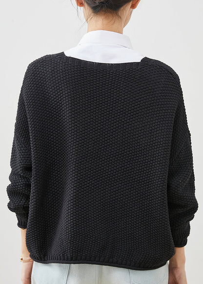 Black Oversized Button Knit Coat Spring Yu1037