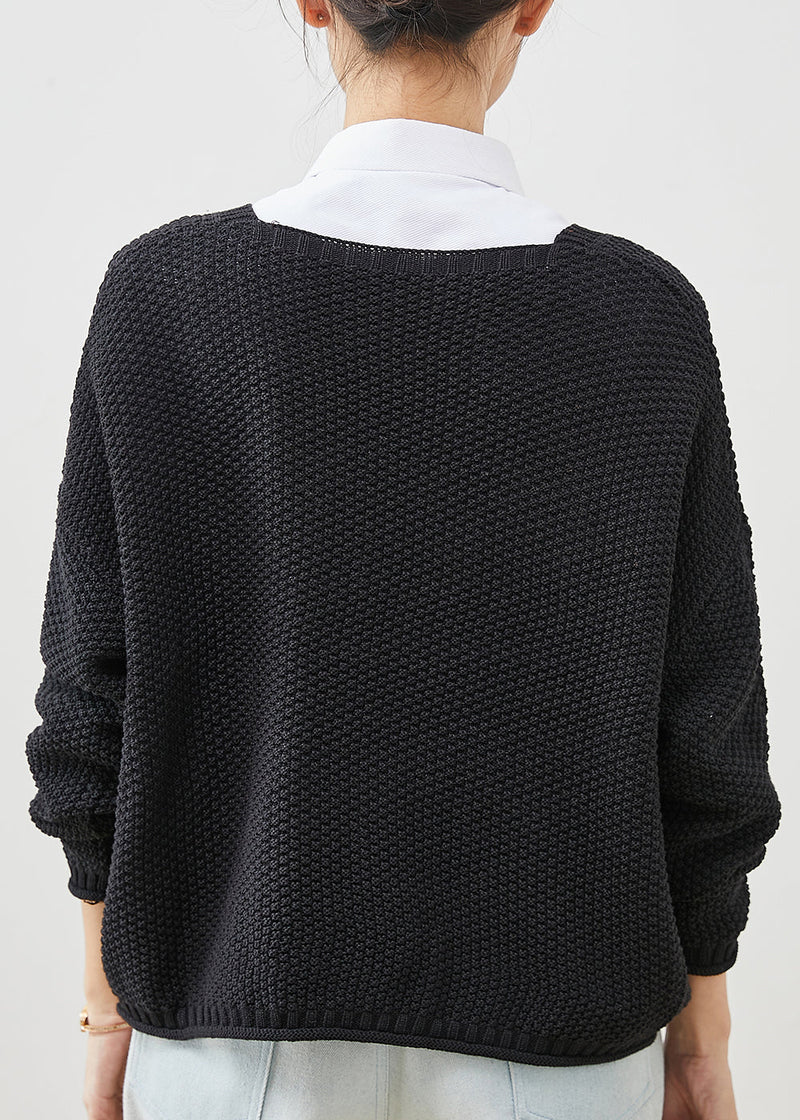 Black Oversized Button Knit Coat Spring Yu1037