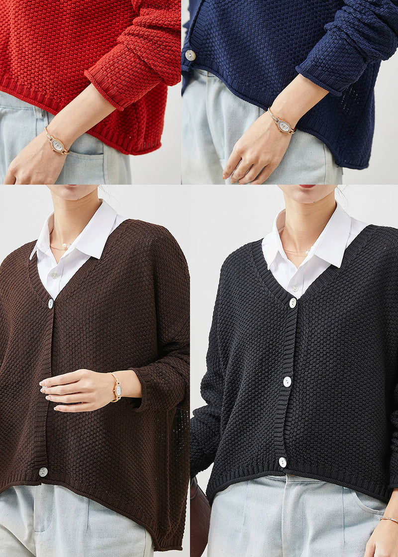 Red Button Down Knit Loose Cardigan Spring Yu1038