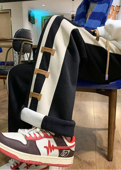 Pants Black Cotton Spring Patchwork Oversized