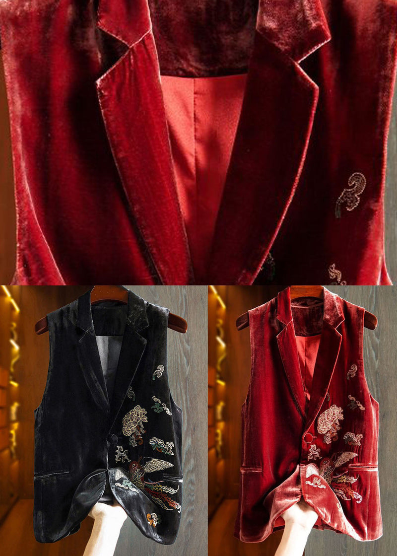 Red Patchwork Velour Two Piece Tops and Pants Embroideried Spring Ly1704