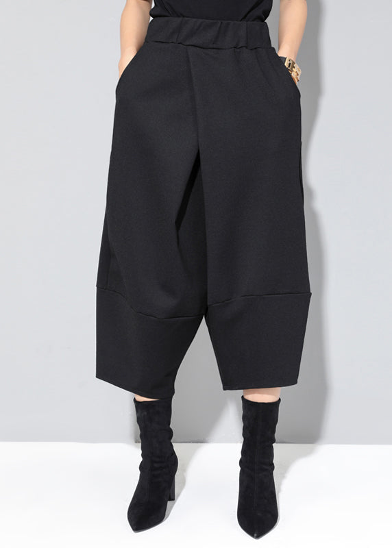 Black Pockets High Waist Crop Pants Spring Rz004