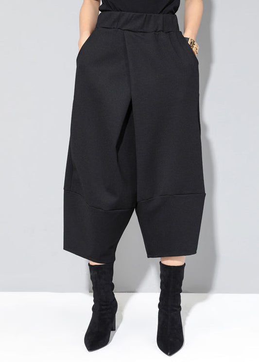 Black Pockets High Waist Crop Pants Spring Rz004