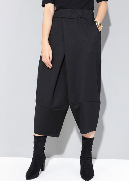 Black Pockets High Waist Crop Pants Spring Rz004